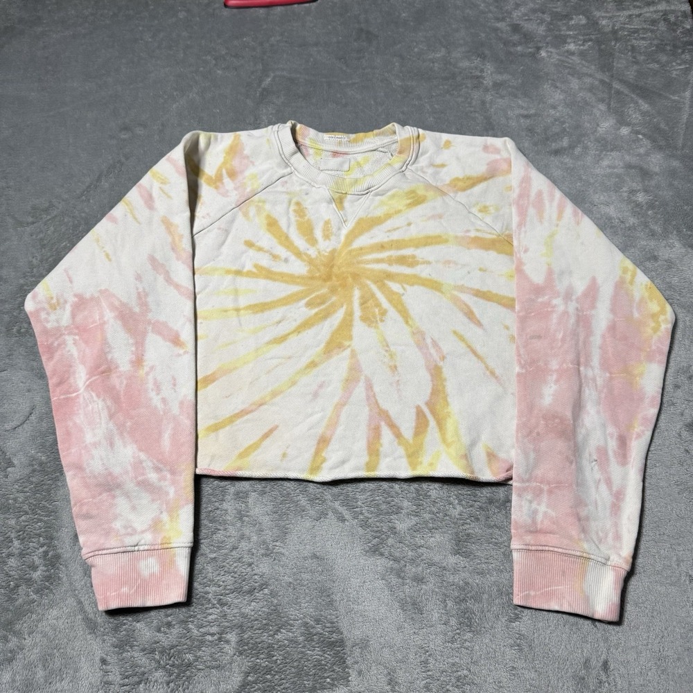 Mother The Loafer Crop Fray Sweatshirt S Coral Haze Lemon‎ Delusiona Tie Dye